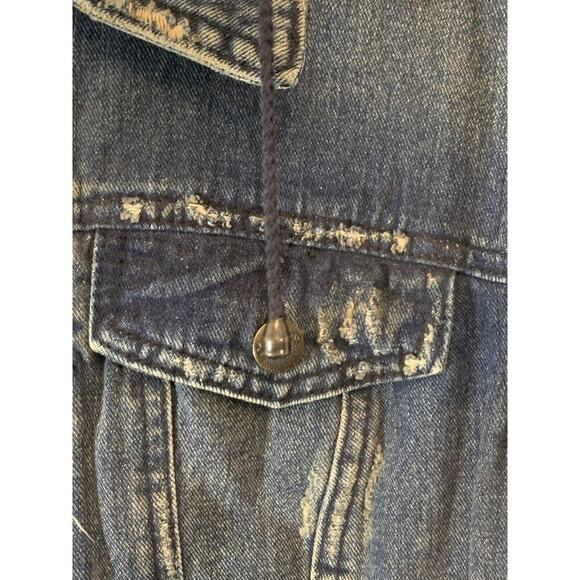 Free People Distressed Denim Body Sweater Sleeves Removable Hood Jacket Small - Picture 6 of 12